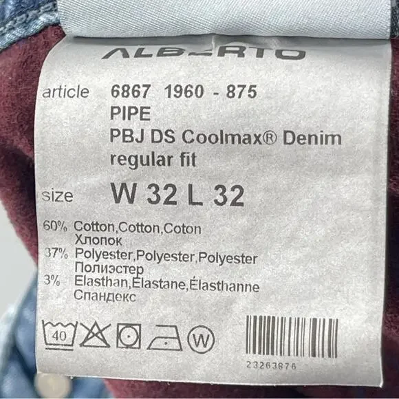 ALBERTO Luxury Pipe Regular Fit Coolmax Lightweight Jeans Size 32 Preppy Casual - Picture 12 of 15